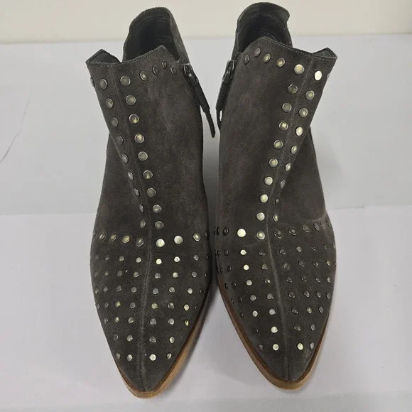 1 STATE Womens Dark Gray Suede Studded Ankle Booties Block Heel Pointed Toe 9.5M - Picture 2 of 7